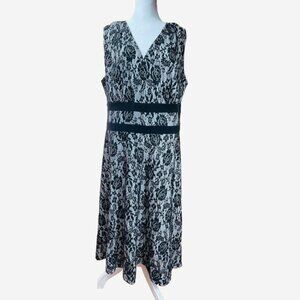 AA Studio Black Rose Lace Midi Dress 16W NWT White Lining